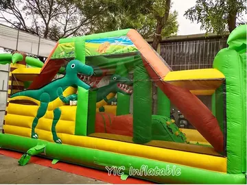 dinosaur themed inflatable challenge course detail view