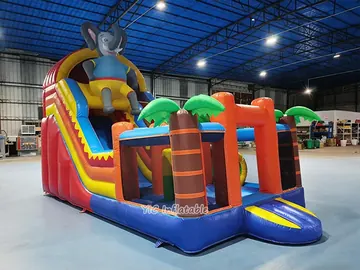 elephant themed inflatable challenge course detail view