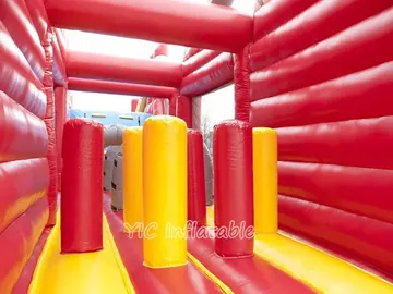 truck themed inflatable challenge course detail view