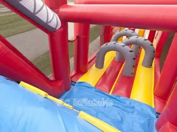 truck themed inflatable challenge course detail view