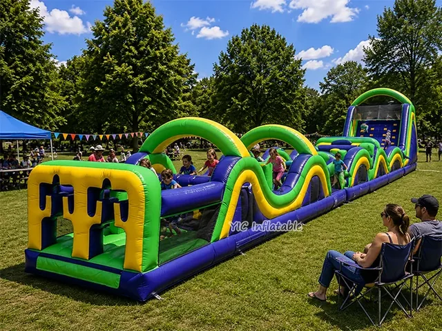 Green and Yellow Inflatable Obstacle Course product image