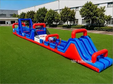 football themed inflatable challenge course detail view