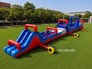 football themed inflatable challenge course detail view