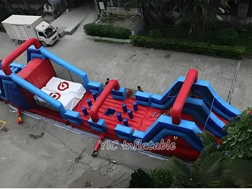 football themed inflatable challenge course detail view