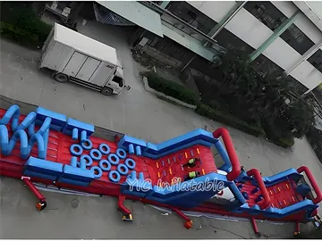 football themed inflatable challenge course detail view