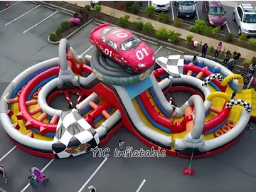 custom inflatable challenge course rear view