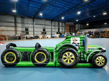 monster truck themed inflatable challenge course detail view