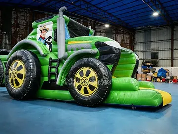 monster truck themed inflatable challenge course detail view