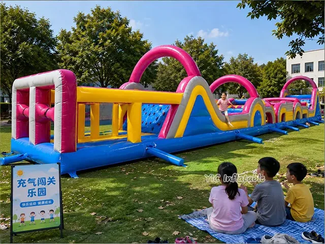 Pink Multi-Lane Inflatable Obstacle Course product image