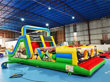 panda themed inflatable challenge course detail view
