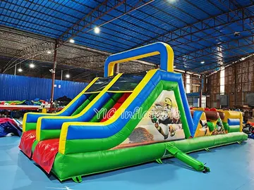 panda themed inflatable challenge course detail view