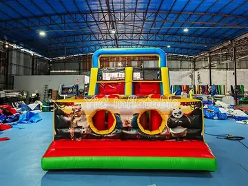 panda themed inflatable challenge course detail view