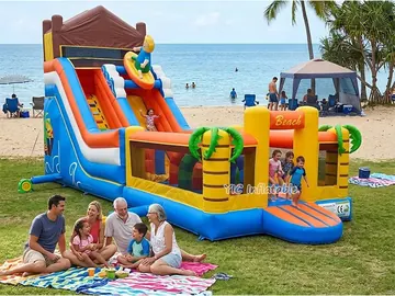 pirate themed inflatable challenge course rear view