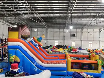 pirate themed inflatable challenge course detail view