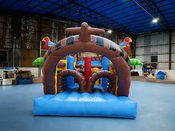 pirate themed inflatable challenge course detail view