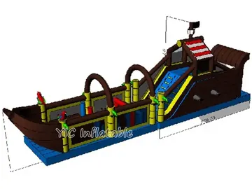 pirate themed inflatable challenge course detail view