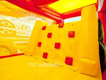 truck themed inflatable challenge course detail view
