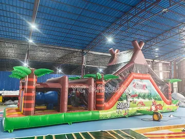 safari themed inflatable challenge course detail view