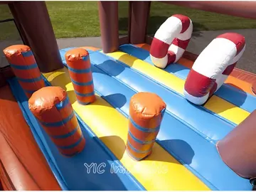 shark themed inflatable challenge course detail view