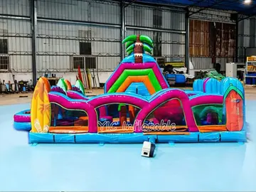 tropical themed inflatable challenge course detail view