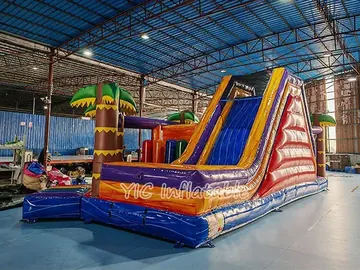 tropical themed inflatable challenge course detail view
