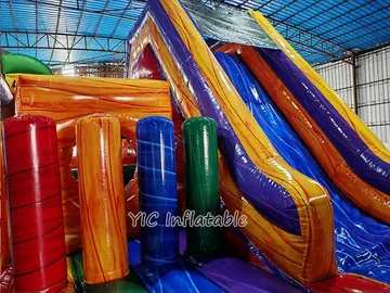 tropical themed inflatable challenge course detail view