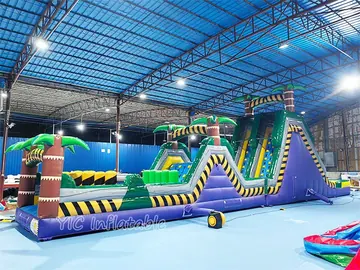tropical themed inflatable challenge course detail view
