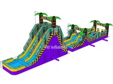 tropical themed inflatable challenge course detail view