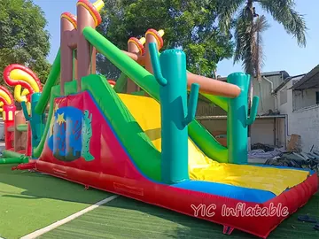 cowboy themed inflatable challenge course detail view