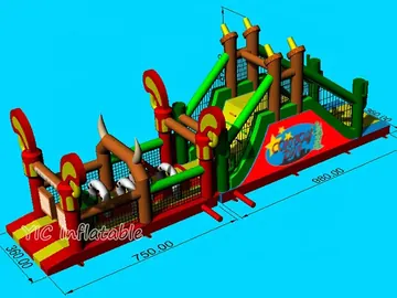 cowboy themed inflatable challenge course detail view