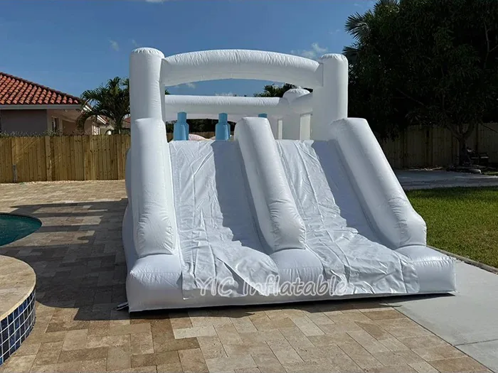 White Inflatable Obstacle Course with Slide detail view