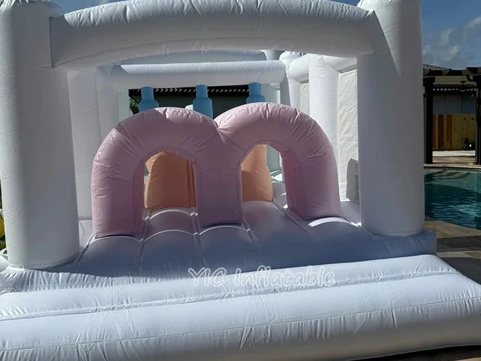 White Inflatable Obstacle Course with Slide commercial attraction view